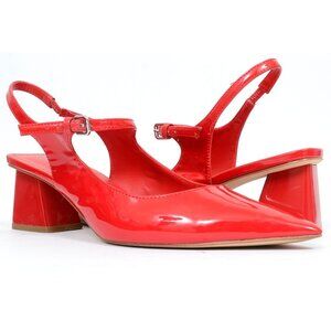 Marc Fisher Women's 9.5 Luney Red Block Heel Pointy Toe Dress Slingback Pumps